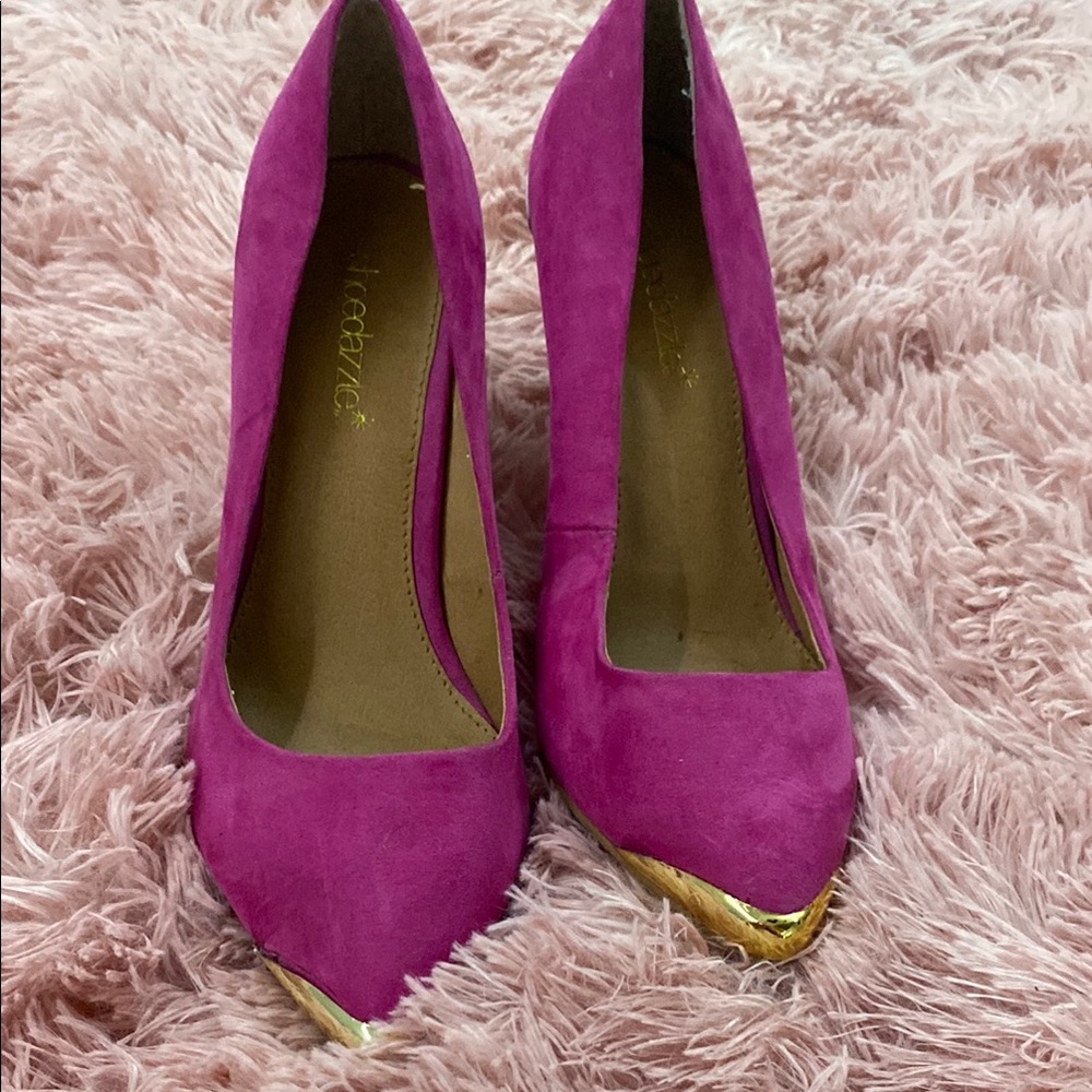 Shoe Dazzle Pink and Gold Heels Elegant Stiletto Pumps